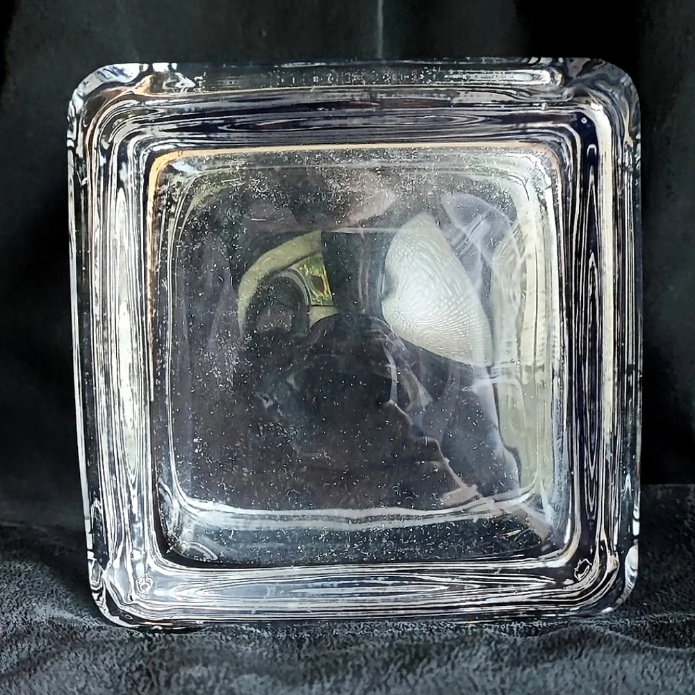Heavy Glass Reproduction Apothecary Bath Jar Chrome Square Lid Metallic Writing